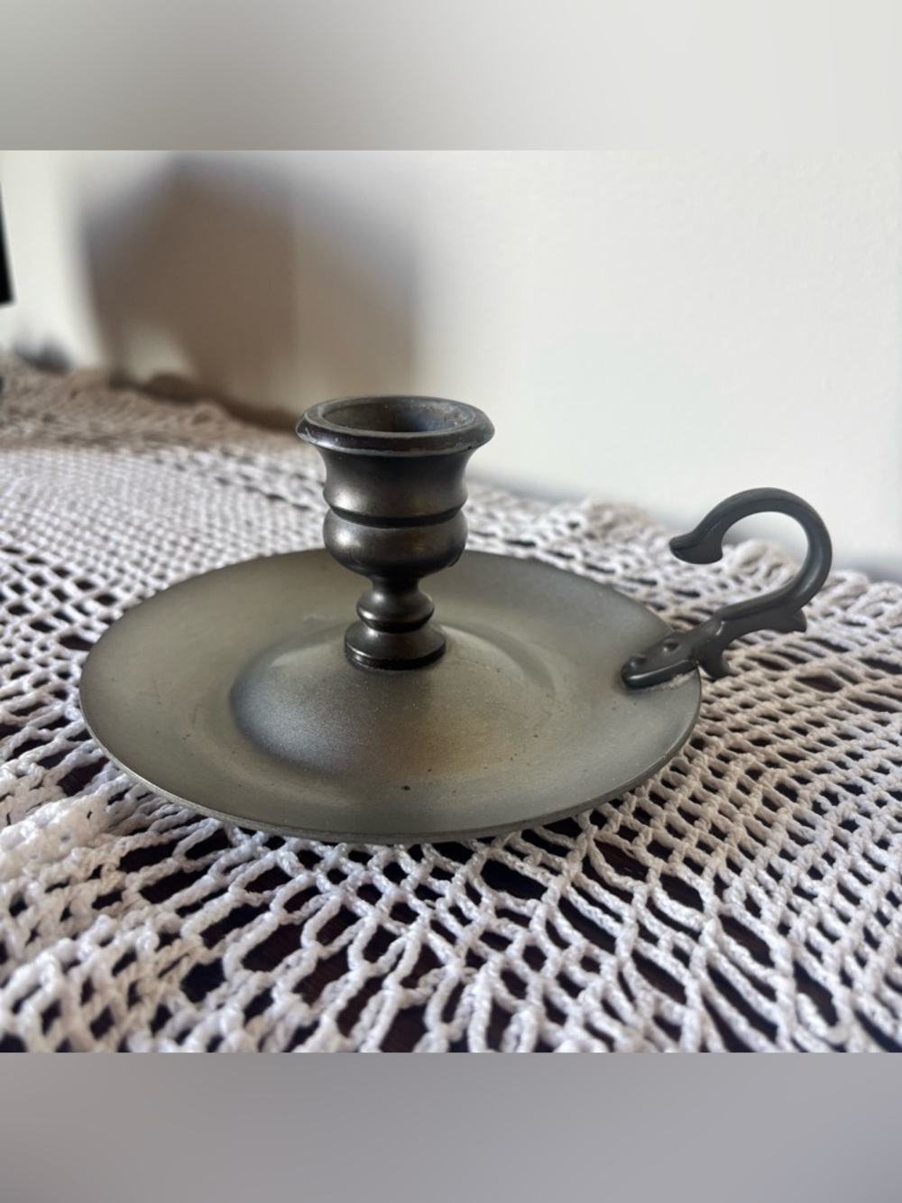 American Avon Heirloom Chamberstick Candle Holder Pewter Primitive 1981